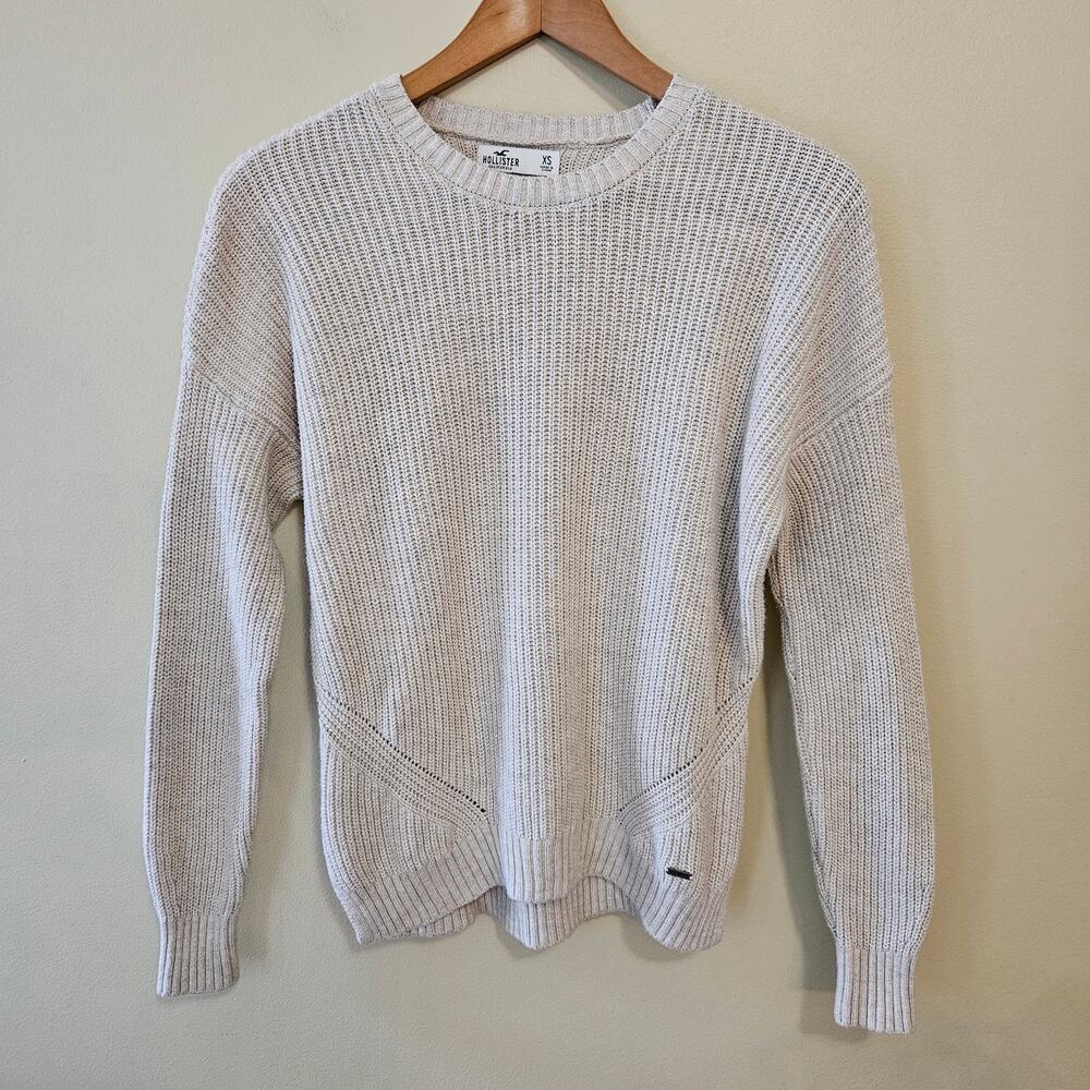 Hollister Women's Ribbed Crewneck Sweater Size XS Oatmeal Coastal Preppy